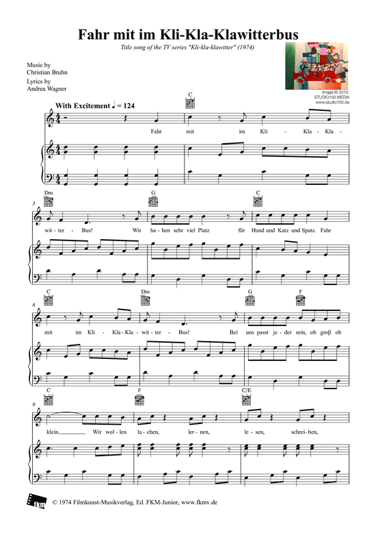 Fahr mit im Kli-Kla-Klawitterbus (C-Dur) (Klavier + Gesang) (Klavier Gesang  Gitarre) von TV Serie Kli-Kla-Klawitter (1974)