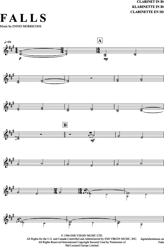Falls (Klarinette in B) (Klarinette) von Ennio Morricone