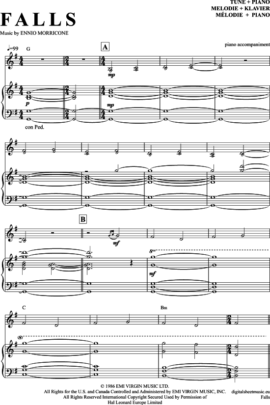 Falls (Klavier Begleitung + Gesang) (Klavier Gesang  Gitarre) von Ennio Morricone