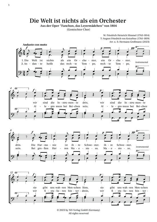 Fanchon-Lieder - vier Lieder f r Gemischten Chor (Gemischter Chor) von Friedrich Heinrich Himmel (1765-1814)