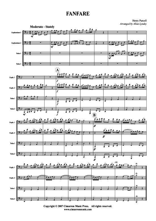 Fanfare (Tuba Quartett 2x Bariton 2xTuba) (Quartett (Tuba)) von Henry Purcell
