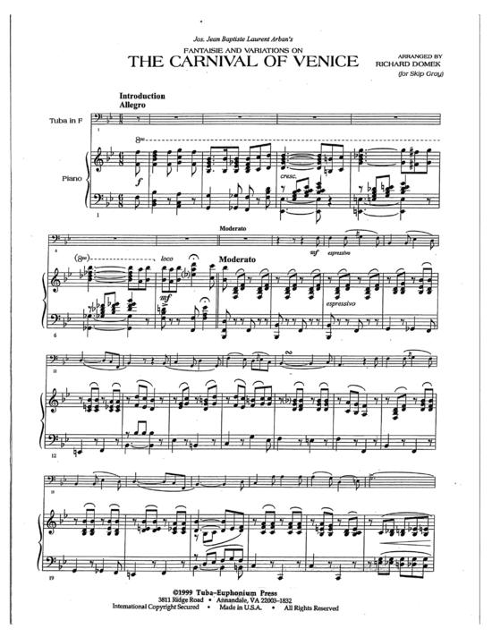 Fantaisie and Variations on The Carnival of Venice (Tuba + Klavier) (Klavier  Tuba) von Jean Baptiste Arban