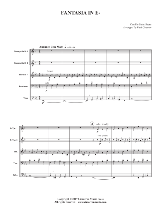 Fantasia in E-Flat (Blechbl auml ser Quintett) (Quintett (Blech Brass)) von Camille Saint-Saens