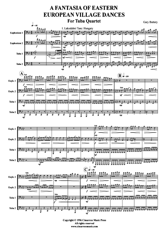 Fantasia of Eastern European Village Dances (Tuba Quartett 2x Bariton 2xTuba) (Quartett (Tuba)) von Traditional