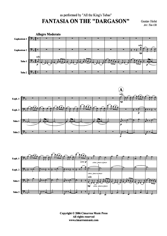 Fantasia on the quot Dargason quot from Suite No. 2 in F (Tuba Quartett 2x Bariton 2xTuba) (Quartett (Tuba)) von Gustav Holst