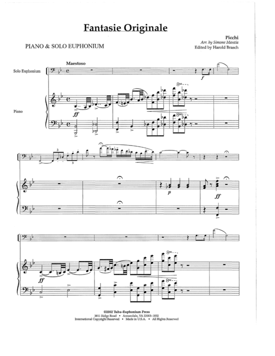 Fantasie Originale (Euphonium + Klavier) (Klavier  Euphonium) von Picchi Mantia