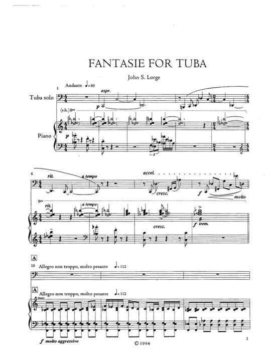 Fantasie (Piano Reduction) (Tuba + Klavier) (Klavier  Tuba) von John Lorge