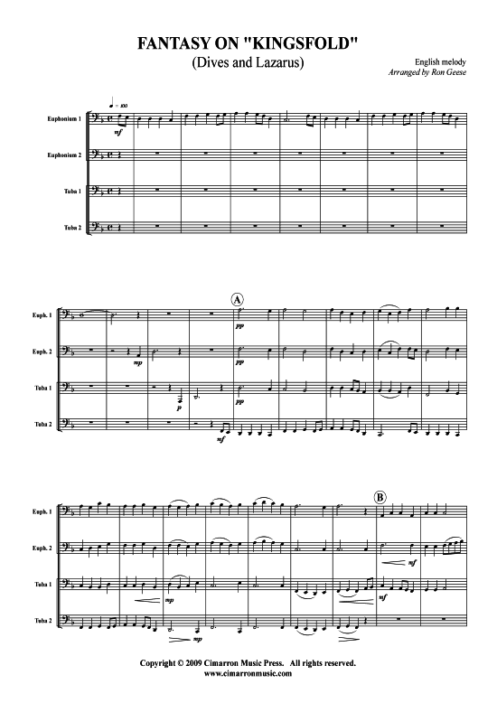 Fantasy auf Kingsfold (Tuba Quartett 2x Bariton 2xTuba) (Quartett (Tuba)) von englisches Volkslied