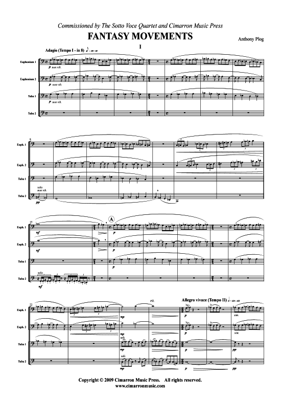 Fantasy Movements 5 S auml tze (Tuba Quartett 2x Bariton 2xTuba) (Quartett (Tuba)) von Anthony Plog