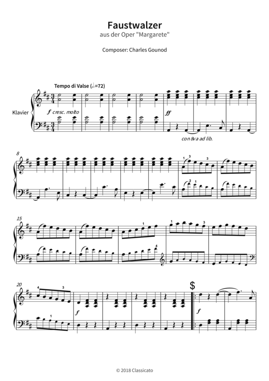 Faustwalzer - aus der Oper Margarete (Klavier Solo) (Klavier Solo) von Charles Gounod