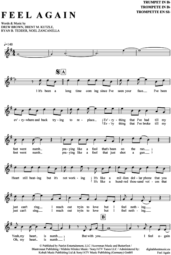 Feel again (Trompete in B) (Trompete) von OneRepublic