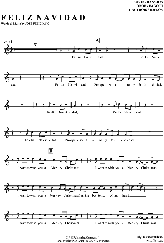 Feliz Navidad (Oboe  Fagott) (Oboe Fagott) von Jose Feliciano