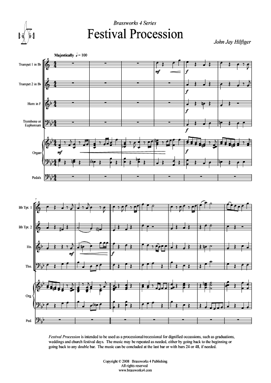 Festival Procession (2xTromp in B Horn in F (Pos) Pos) (Quartett (Blech Brass)) von John Jay Hilfiger