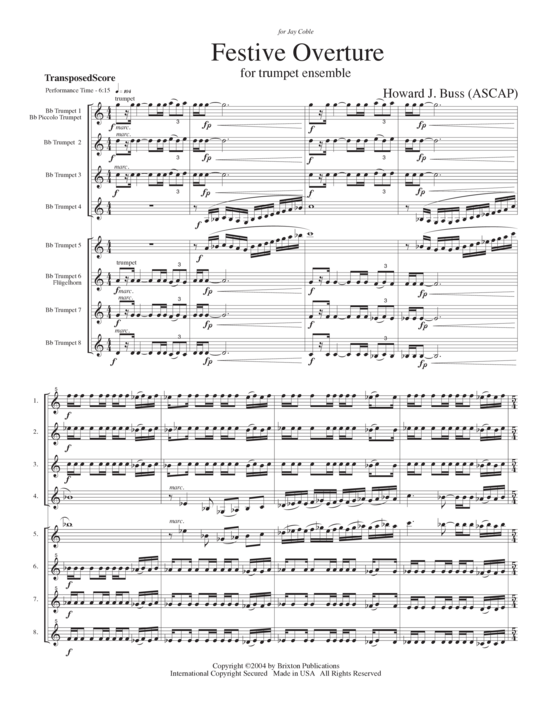 Festive Overture (8 Trompeten in B) (Ensemble (Blechbl ser)) von Howard J. Buss
