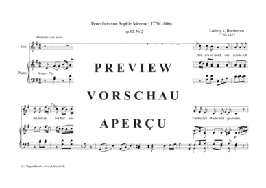 Feuerfarb von Sophie Mereau op.52. Nr.2 (Gesang Soloinstrument in C + Klavier) (Klavier  Gesang) von Ludwig van Beethoven