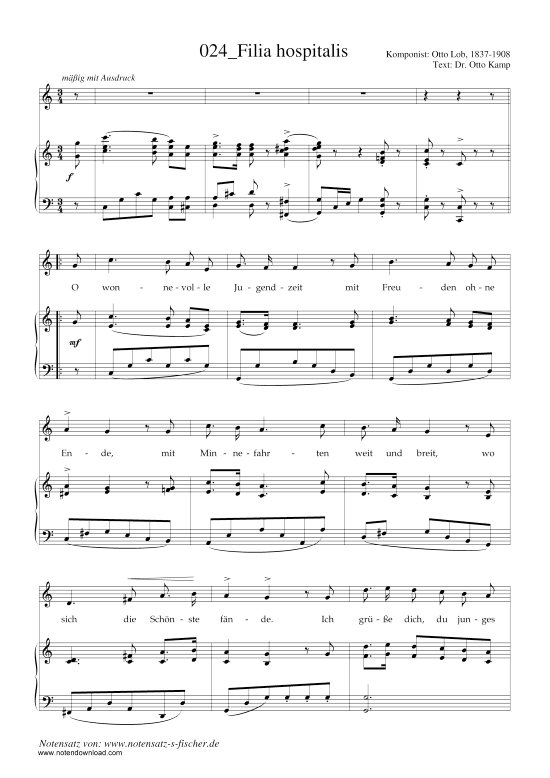 Filia hospitalis (Klavier + Gesang) (Klavier  Gesang) von Otto Lob (1837-1908)