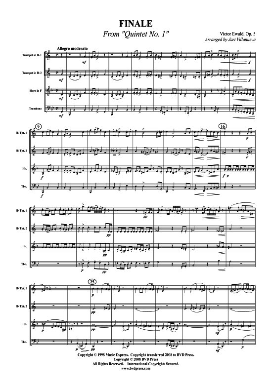 Finale aus Quintet No. 1 (2xTromp in B Horn in F (Pos) Pos) (Quartett (Blech Brass)) von Victor Ewald