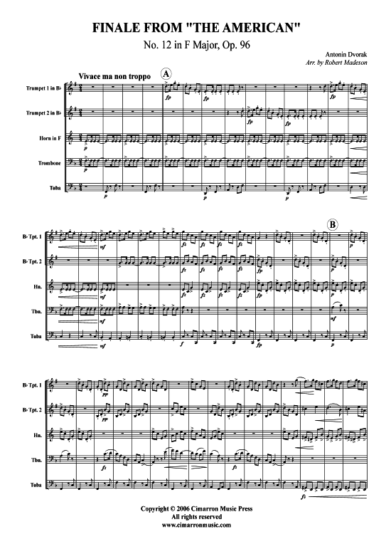 Finale (Blechbl auml serquintett) (Quintett (Blech Brass)) von Antonin Dvorak (aus Streichquartett Nr. 12)