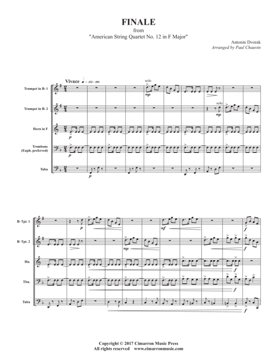 Finale from American String Quartet No. 12 in F Major (Blechbl auml serquintett) (Quintett (Blech Brass)) von Antonin Dvorak