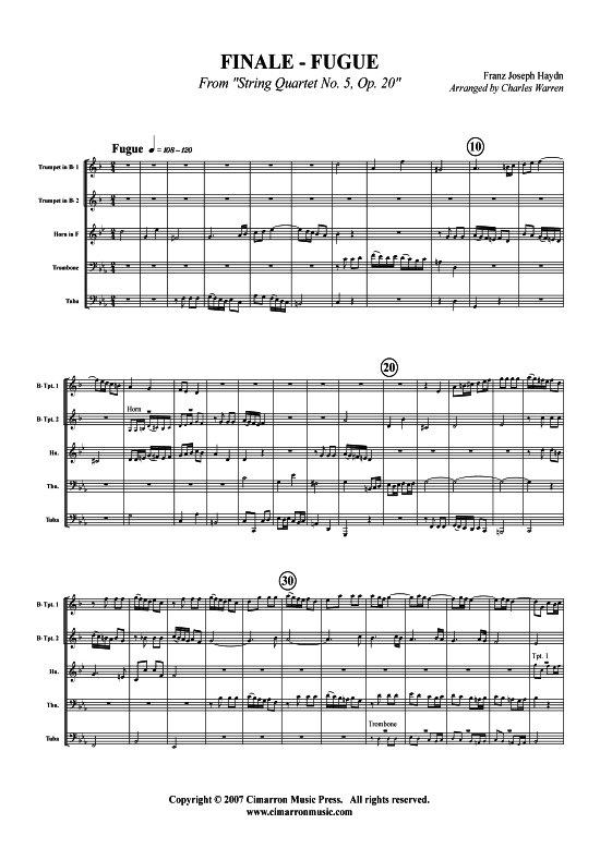 Finale Op. 20 Nt. 5 (4) (Blechbl auml serquintett) (Quintett (Blech Brass)) von Franz Joseph Haydn