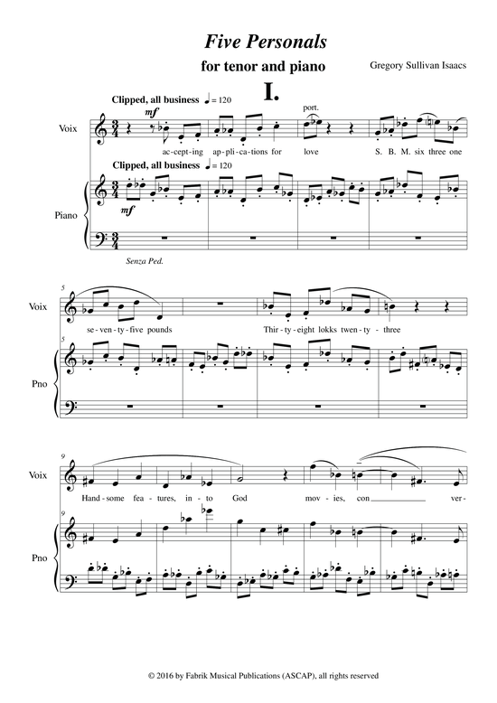 Five Personals (Tenor + Klavier) (Klavier  Tenor) von Gregory Sullivan Isaacs