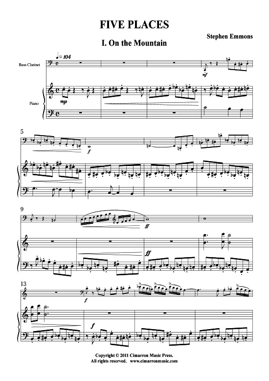 Five Places (Bass-Klarinette + Klavier) (Klavier  Bass Klarinette) von Stephen Emmons