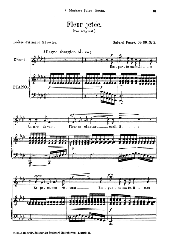 Fleur jet eacute e Op.39 No.2 (Gesang hoch + Klavier) (Klavier  Gesang hoch) von Gabriel Faur eacute 