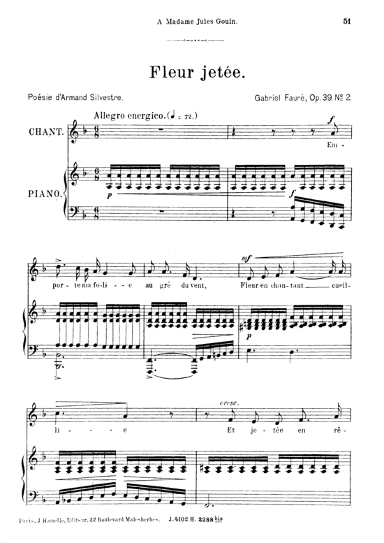 Fleur jet e Op.39 No.2 (Gesang mittel + Klavier) (Klavier  Gesang mittel) von Gabriel Faur 