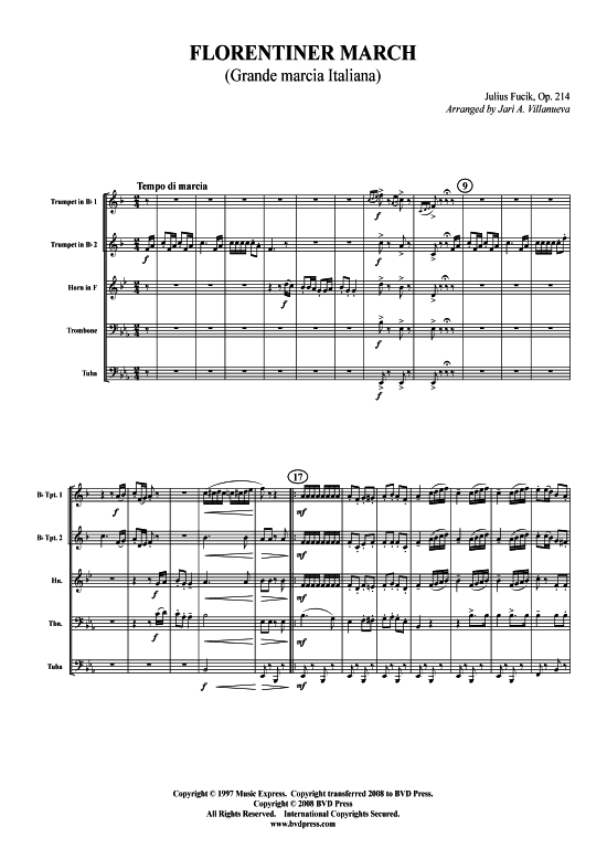 Florentiner Marsch (Blechbl serquintett) (Quintett (Blech Brass)) von Julius Fucik (arr. Villanueva)