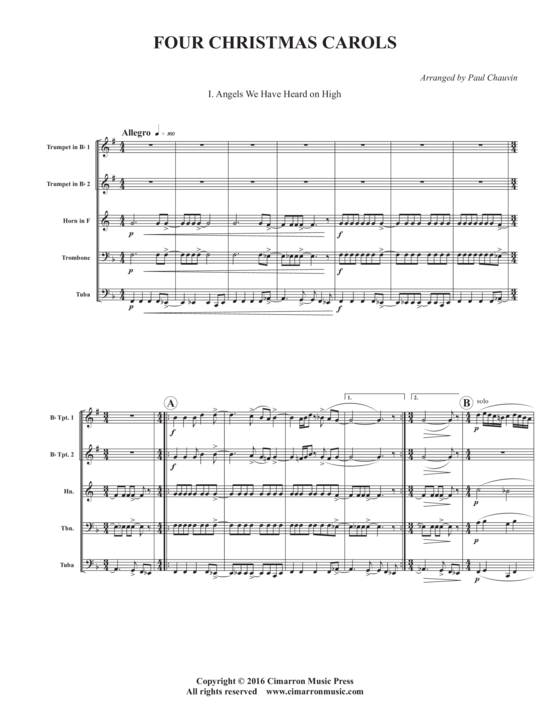 Four Christmas Carols (Blechbl auml serquintett) (Quintett (Blech Brass)) von Traditional (arr. Paul Chauvin)