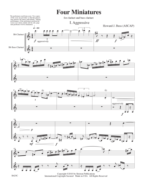 Four Miniatures (Klarinette und Bassklarinette oder zwei Sopranklarinetten) (Duett (Klarinette)) von Howard J. Buss 