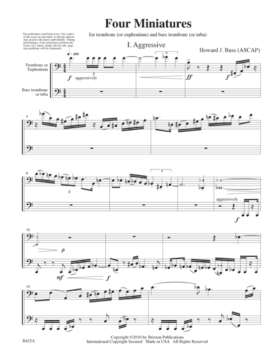 Four Miniatures (Posaune Euphonium und Bass Posaune Tuba) (Duett (Posaune)) von Howard J. Buss 