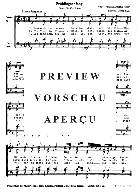 Fr uuml hlingsanfang (Gemischter Chor) (Gemischter Chor) von W. A. Mozart (Satz Franz Biebl)