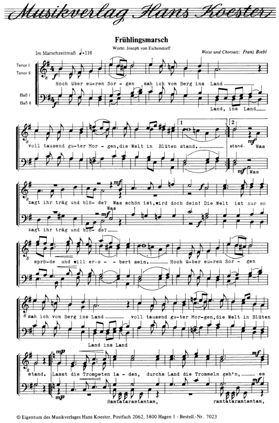 Fr uuml hlingsmarsch (M auml nnerchor) (M nnerchor) von Franz Biebl