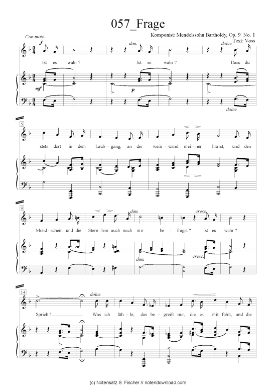 Frage (Klavier + Gesang) (Klavier  Gesang) von Felix Mendelssohn Bartholdy (1809-1947)