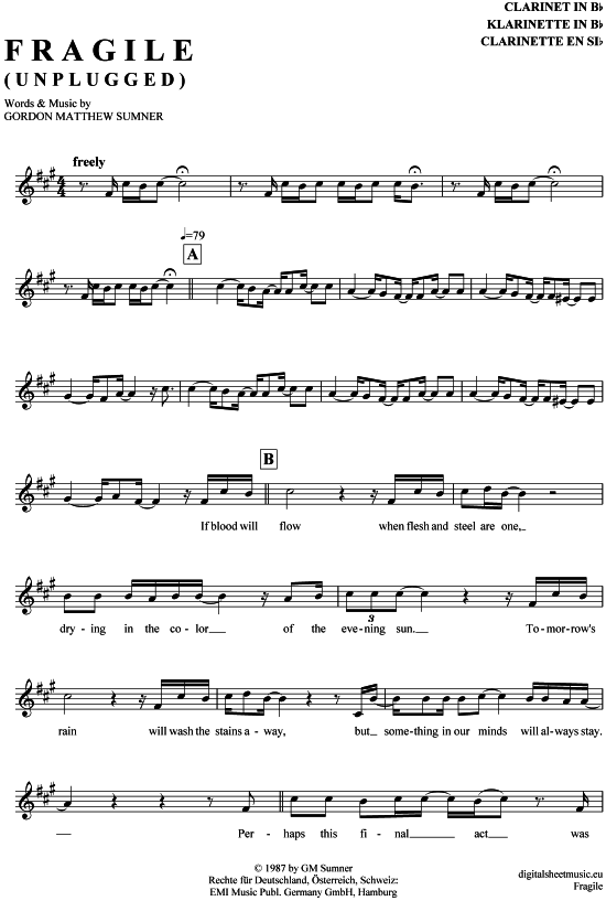 Fragile (Klarinette in B) (Klarinette) von Sting
