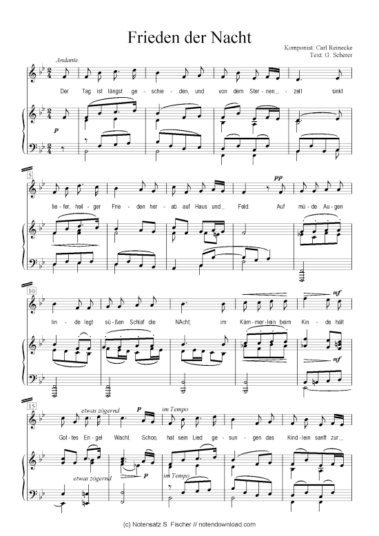 Frieden der Nacht (Klavier + Gesang) (Klavier  Gesang) von Carl Reinecke  G. Scherer