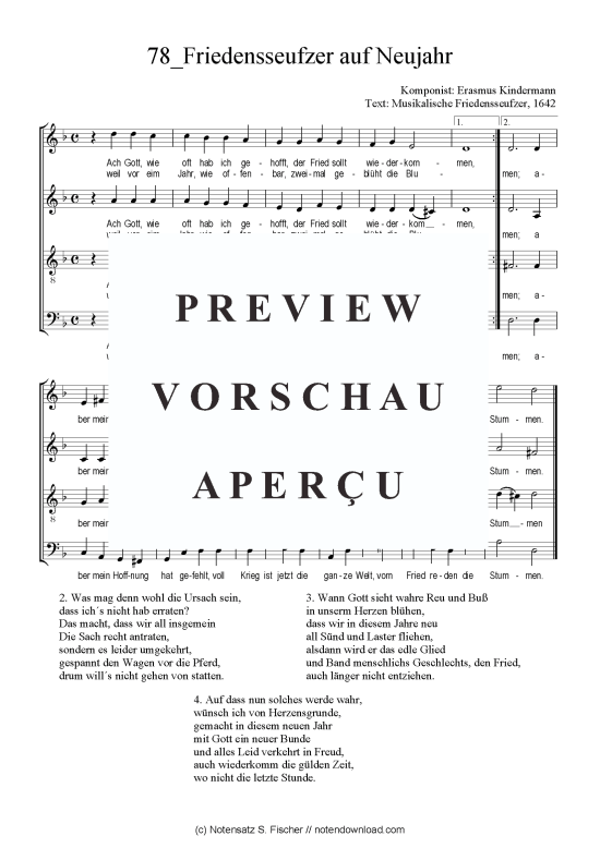 Friedensseufzer auf Neujahr (Gemischter Chor) (Gemischter Chor) von Erasmus Kindermann  Musikalische Friedensseufzer 1642