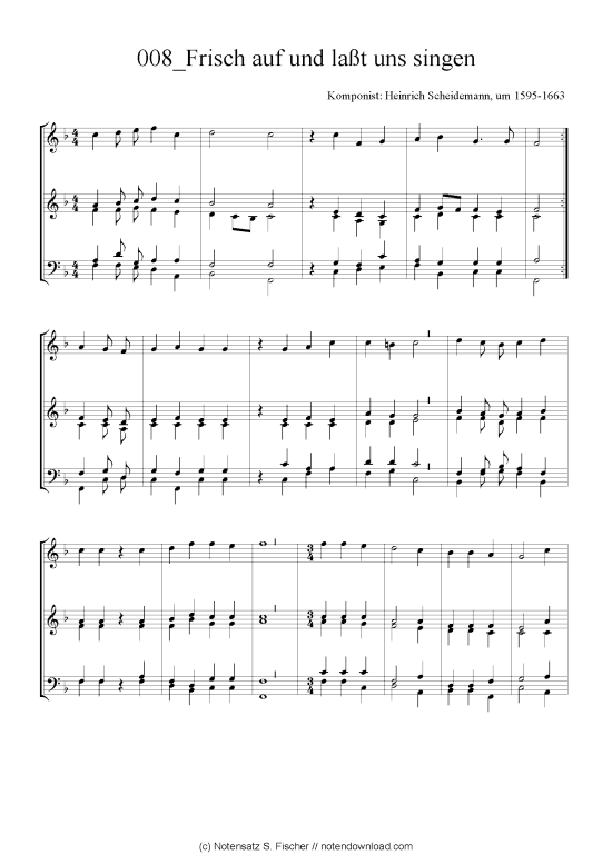 Frisch auf und la t uns singen (Quartett in C) (Quartett (4 St.)) von Heinrich Scheidemann um 1595-1663