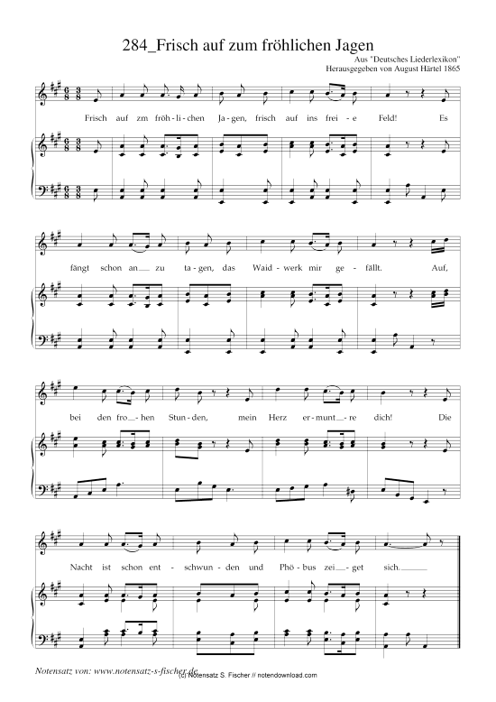 Frisch auf zum fr hlichen Jagen (Klavier + Gesang) (Klavier  Gesang) von Aus Deutsches Liederlexikon A. H rtel (1865)