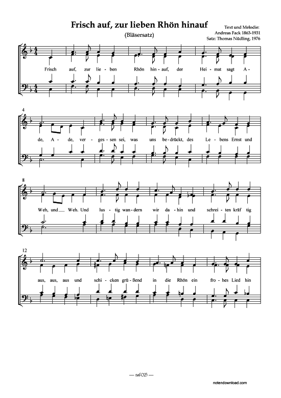 Frisch auf zur lieben Rh n hinauf (Gemischter Chor) (Gemischter Chor) von Andreas Fack (arr. Thomas N dling)