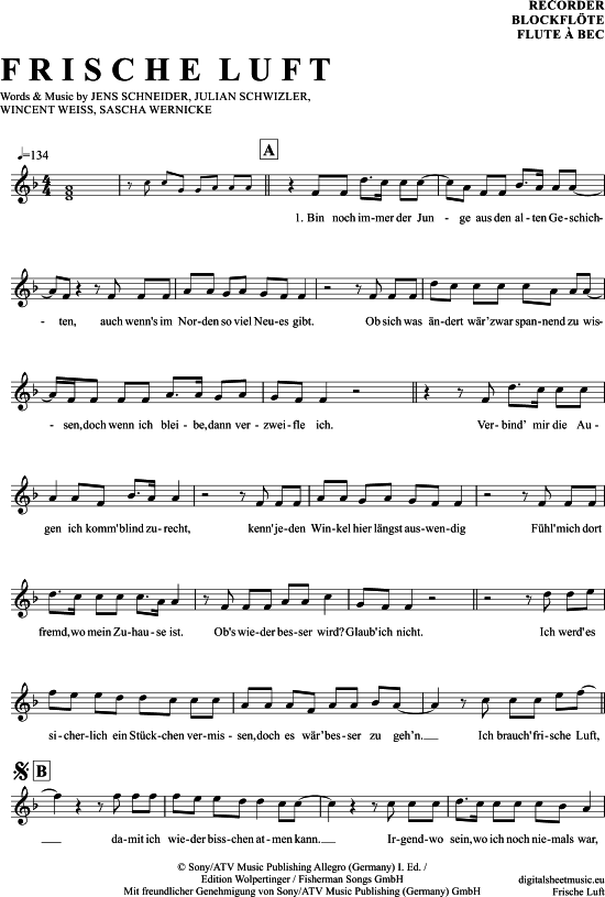 Frische Luft (Blockfl te) (Blockfl te) von Wincent Weiss