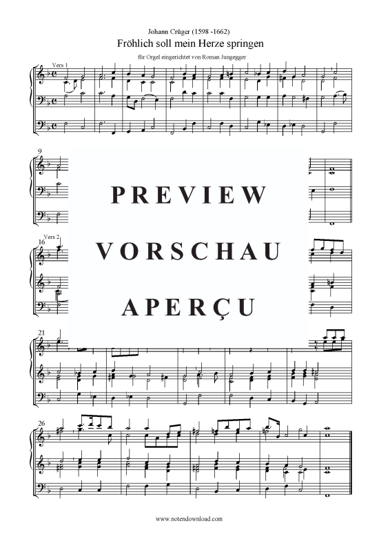 Fr hlich soll mein Herze springen (Orgel) (Orgel Solo) von Johann Cr ger (1598 -1662)