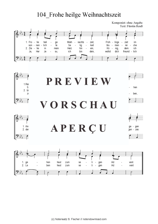 Frohe heilge Weihnachtszeit (Gemischter Chor SAB) (Gemischter Chor (SAB)) von ohne Angabe  F rstin Reu  