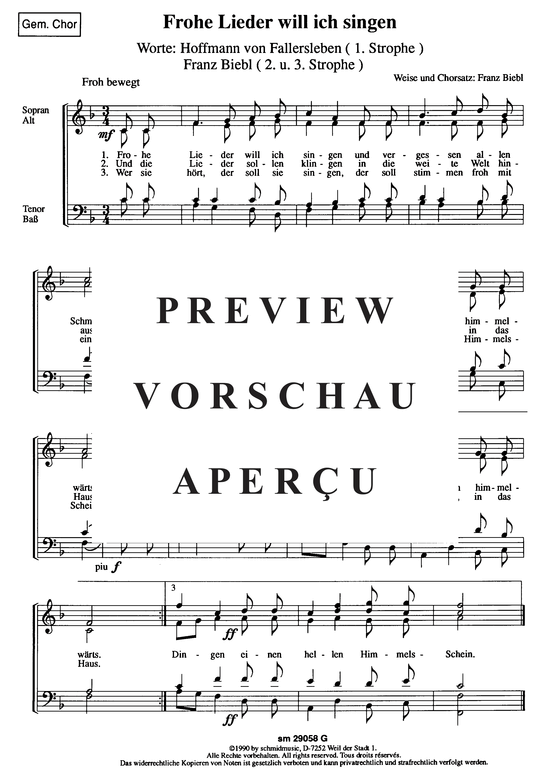 Frohe Lieder will ich singen (Gemischter Chor) (Gemischter Chor) von Franz Biebl
