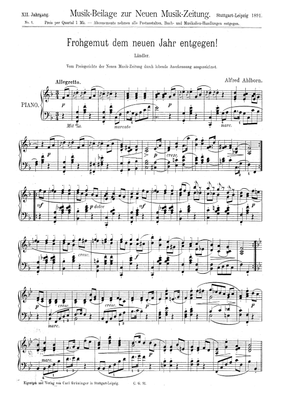 Frohgemut dem neuen Jahr entgegen (Klavier Solo) (Klavier Solo) von Alfred Ahlborn