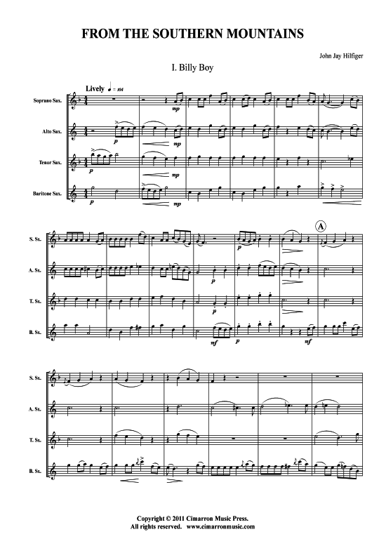 From the Southern Mountains 150 3 S auml tze (Saxophon-Quartett SATB) (Quartett (Saxophon)) von Jay Hilfiger