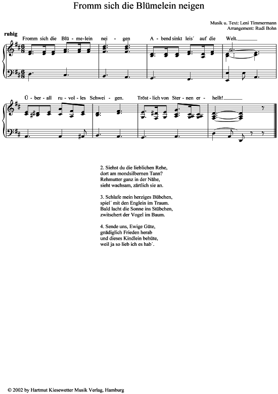 Fromm sich die Bl melein neigen (Klavier  Gesang) von Leni Timmermann (1901-1922)
