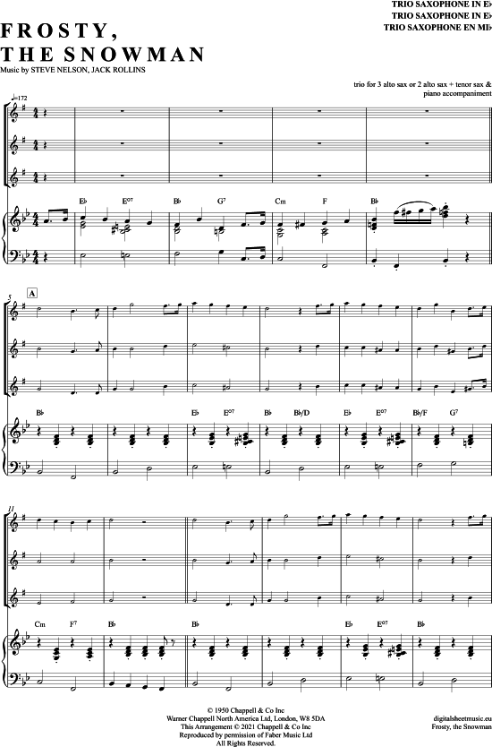 Frosty The Snowman (Saxophon Trio AAA(T) + Klavier) (Trio (Saxophon)) von Captain Cook