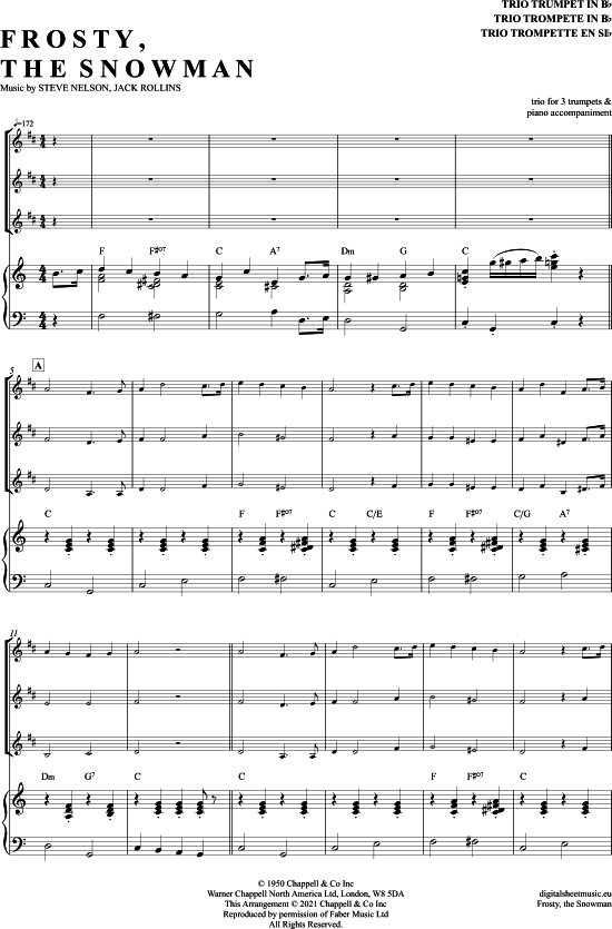 Frosty The Snowman (Trompeten Trio + Klavier) (Trio (Trompete)) von Captain Cook